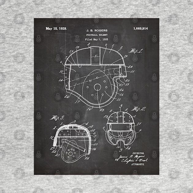 Football Helmet Patent - Football Art - Black Chalkboard by patentpress